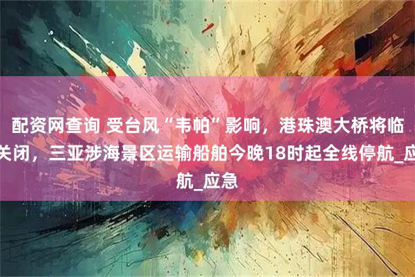 配资网查询 受台风“韦帕”影响，港珠澳大桥将临时关闭，三亚涉海景区运输船舶今晚18时起全线停航_应急
